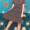 Stretchy Stripe Mini Dress: Ribbed Knit Round Neck