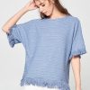 Boho Fringe Knit Top Short Sleeve Round Neck