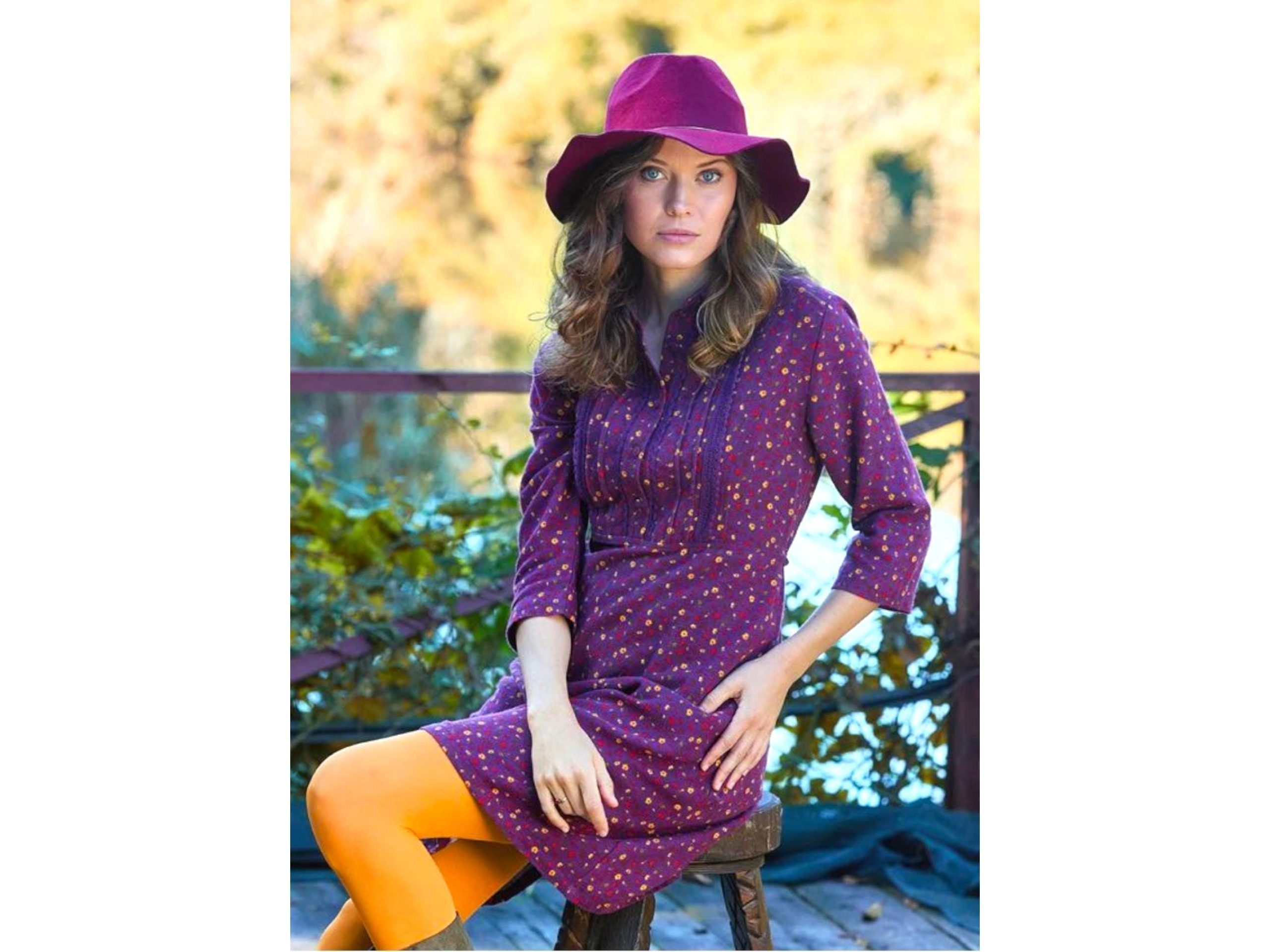 Purple Flannel Cotton Dress With Lace Button Details Purple Flannel Cotton Dress With Lace Button Details